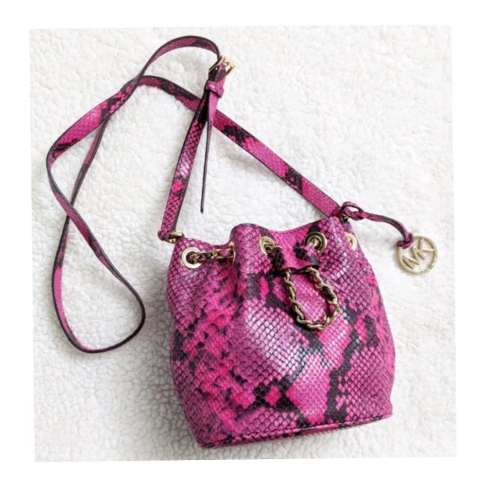 Michael Kors Mini Frankie  Crossbody Bag Embossed Leather Raspberry